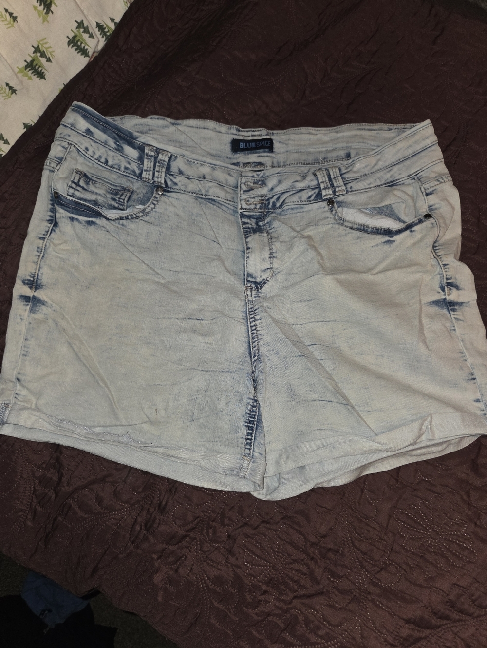 Womens Acid Washed Denim Shorts Plus Sz 20